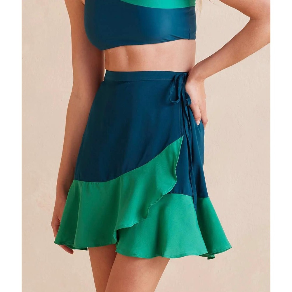 Summersalt Short Wrap Skirt Sea Size XS Teal Green Colorblock Ruffle NWT